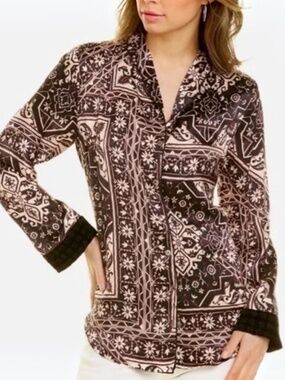 Johnny Was Ophelia Velvet Mix Pajama Top Shirt Silk Size XL